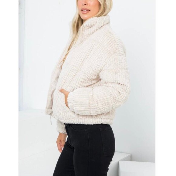 STOOSH by 26 International Women's Knit Textured Faux Fur Cord Puffer Jacket M - Picture 4 of 13